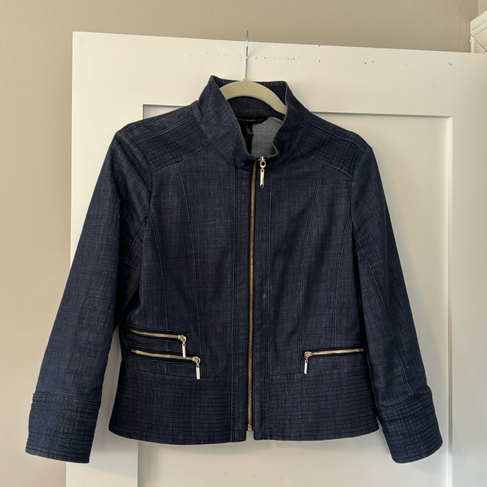 WHBM denim crop blazer 3/4 sleeve stop